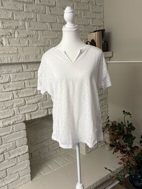 Tribal NWT White Slub Knit Split Neck Henley Tee Top Size Medium